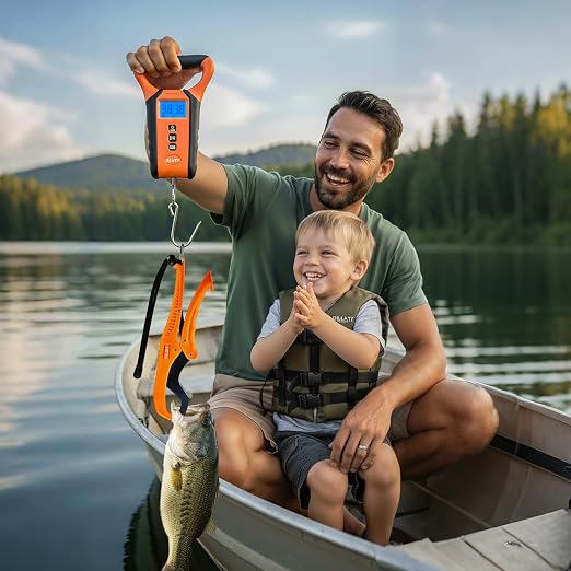 Fish Scale Digital Waterproof Floating with Carry Case Fishing Weighing Scale with Lip Gripper, Backlit LCD Display,110lb Capacity Memory Storage & Summation -Fishing Gifts for Men