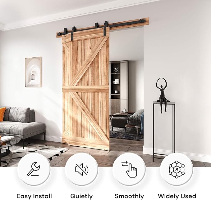 EaseLife 5FT Bypass Double Sliding Barn Door Hardware Kit, Single Track, Slide Smoothly Quietly, Easy Install (5FT Track Kit for Double 35" Wide Door)