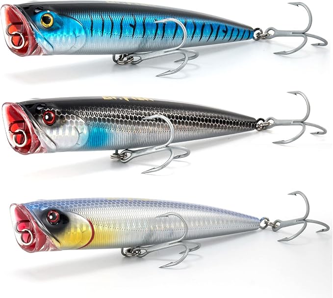 Dr.Fish Popper Saltwater Fishing Lures, 4/5.5 Inches GT Popper VMC Treble Hooks Surf Fishing Lures for Bass Striper Pike Salmon Offshore