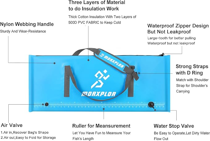 MORXPLOR Insulated Fish Cooler Bag for Fishing 41x17 47x17In 50x20In 60x24 72x30 80X40 Inches,Large Insulated Fish Kill Bag,Fishing Catch Bag Cooler with Water-resistant Zipper