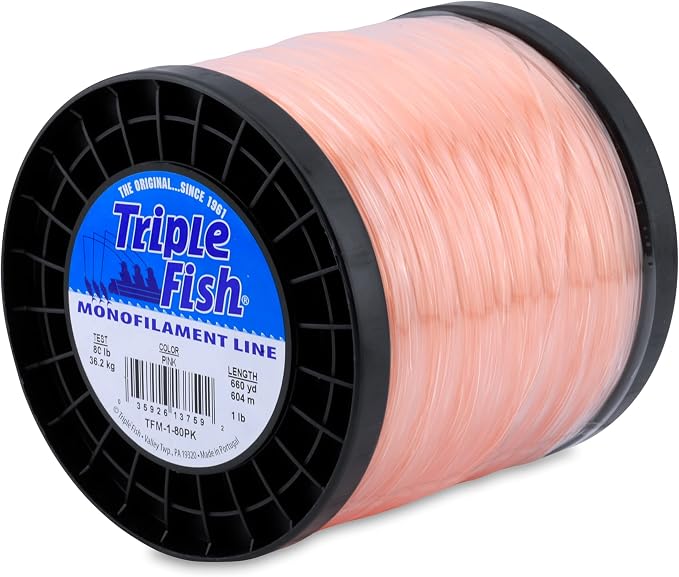 Triple Fish Monofilament Fishing Line - Strong Clear Pink Camo Color for Trolling, Bottom Fishing, Casting Main Line Catfish, Bass