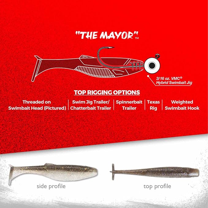 Rapala CrushCity Mayor Soft Plastic Paddle Tail Swimbait, Strong Kicking Action for Swim Jigs & Underspins, Bass, Redfish, Trout, Snook, Walleye & More