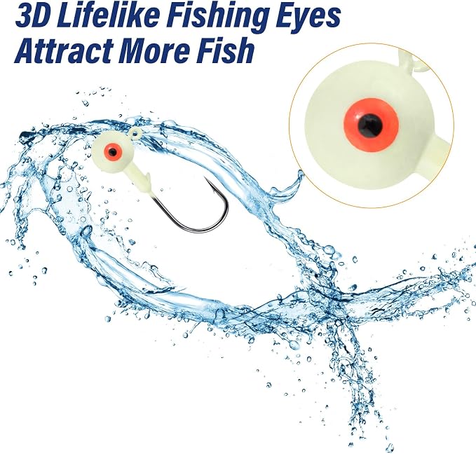 Alwonder 10-Pack Round Fishing Jig Heads, Bass Ball Jigs Hooks 3D Eyes High Carbon Steel 1/8-1/2OZ Pompano Jig Head Saltwater Freshwater Jigs Heads for Fishing Pompano Bass Trout Walleye Striper