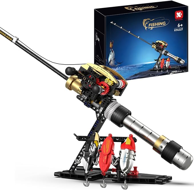 Fishing Rod Building Kit, Designed for Fishing Enthusiasts, is a LEGO-Compatible STEM Construction Toy Suitable for Children and Adults as a Home Decor Gift.