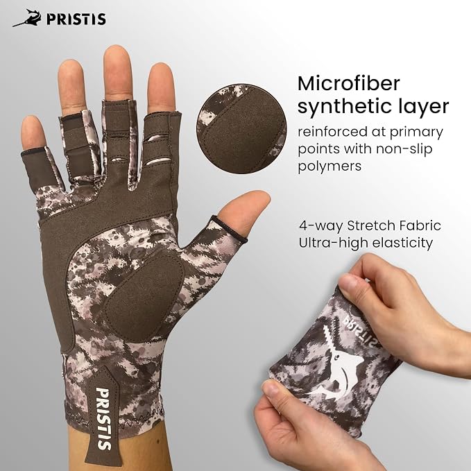 Pristis UPF 50+ Fishing Fingerless Gloves, UV Protection Breathable Half-Finger Sun Gloves for Men Women Boys Kayaking