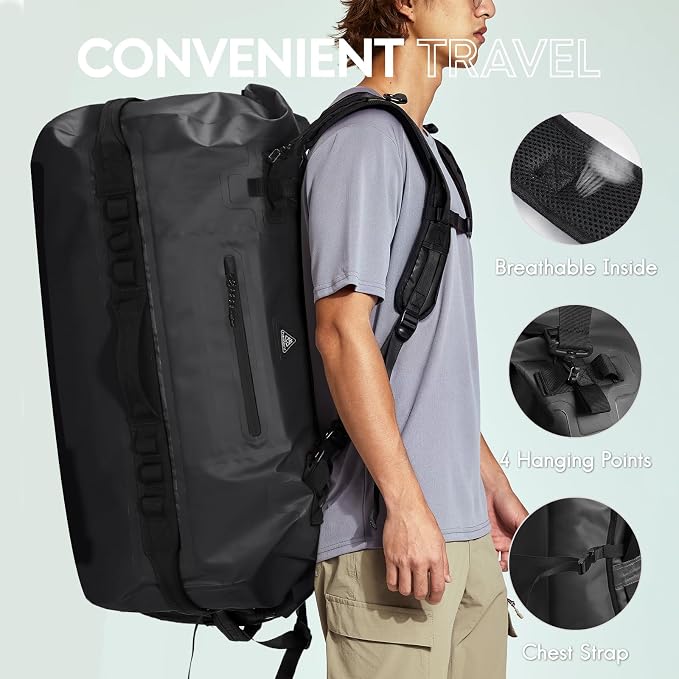 Haimont IPX7 Waterproof Roll-Top Dry Duffel Backpack | 60L/90L Sizes, 500D Tarpaulin, Welded Seams, Mesh Pockets, Boating & Kayaking
