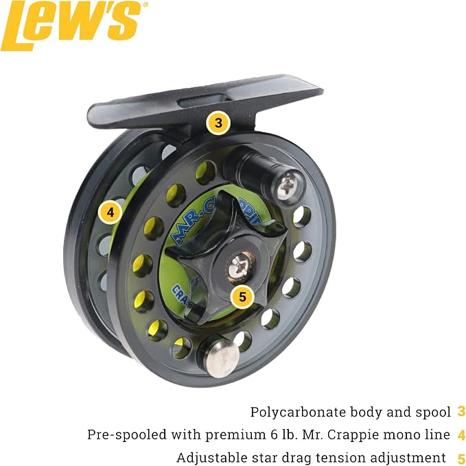 Lew's Crappie Thunder Jigging Fishing Reel, 2 Bearing System, Right-Hand Retrieve, Crappie Thunder Green