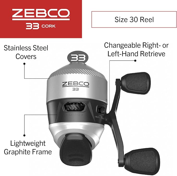 Zebco 33 Cork Reel and Fishing Rod Combo, Graphite Rod with Cork Handle, QuickSet Anti-Reverse Fishing Reel with Bite Alert
