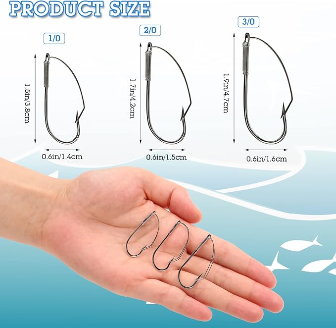 Sumind Weedless Wacky Rig Hooks Bass Carbon Steel Fishing Hooks for Wacky Rigging Worm Lure Baits