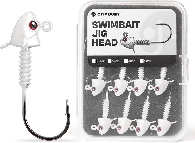 Swimbait Jig Heads with Stacked Cone Keeper, Minnow Style Eye Fishing Jighead 3/16 1/4 3/8 1/2oz (15 PCs)