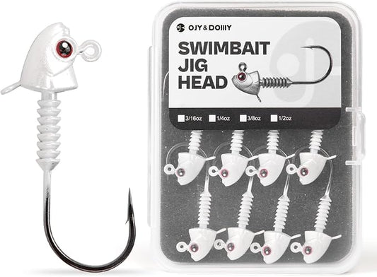 Swimbait Jig Heads with Stacked Cone Keeper, Minnow Style Eye Fishing Jighead 3/16 1/4 3/8 1/2oz (15 PCs)