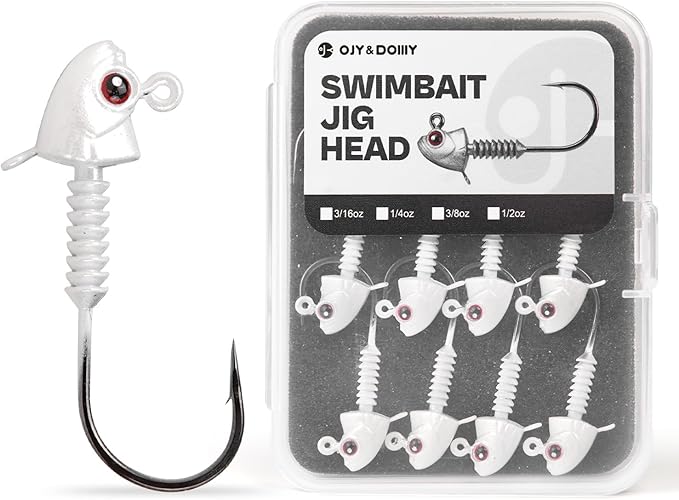 Swimbait Jig Heads with Stacked Cone Keeper, Minnow Style Eye Fishing Jighead 3/16 1/4 3/8 1/2oz (15 PCs)
