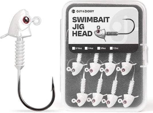 Swimbait Jig Heads with Stacked Cone Keeper, Minnow Style Eye Fishing Jighead 3/16 1/4 3/8 1/2oz (15 PCs)