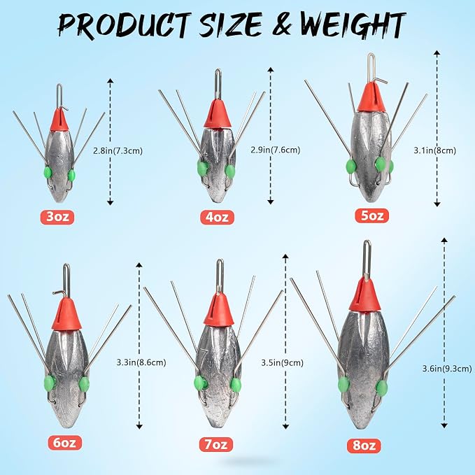 THKFISH 5 Pcs Sputnik Sinkers Surf Fishing Weight, Heavy-Duty Long Tail Lead Weights Saltwater Surf Casting Sinkers, Catfishing, and Beach Adventures in Ocean Sea Sand