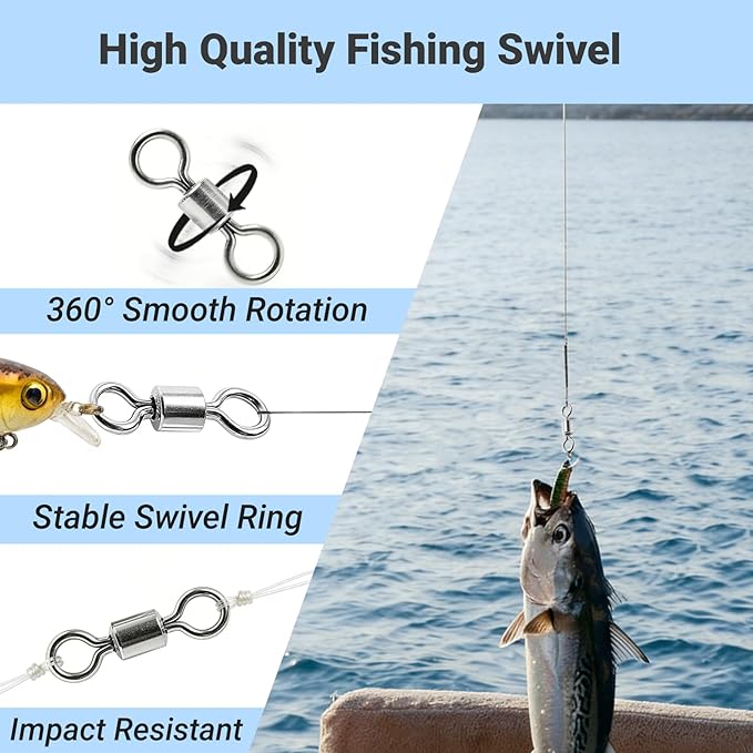 QISHUO Stainless Steel Barrel Swivels Saltwater Connect Lure Swivels Fishing Snap Freshwater Fishing Swivel Heavy Duty SUS304