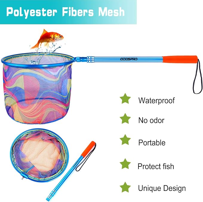 Kids Fishing Net - Telescoping Bait, Minnow, and Butterfly Net With 11.4" Depth, Handle Extends to 30" for Easy Catch and Release