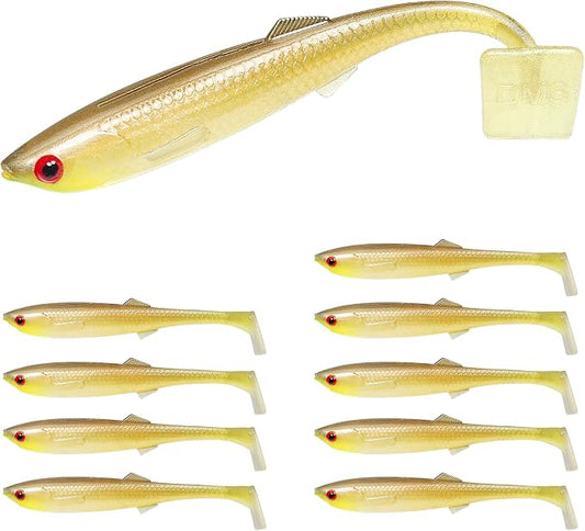 TRUSCEND Shadtale Easy Catch Soft Fishing Lures with BKK Hooks - Trembly Sinking and Vibrating Swim for More Bites, Pre-Rigged Swimbaits for Bass, Trout, Crappie, Walleye, Freshwater Saltwater Fishing