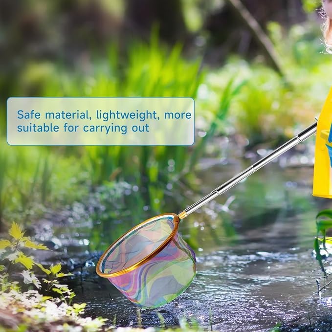 2PCS Fishing Net with Bucket, Telescopic Fishing Landing Net, Collapsible Youth Sand Bucket, Youth Fish Butterfly Catching for Freshwater Saltwater Outdoor Activities