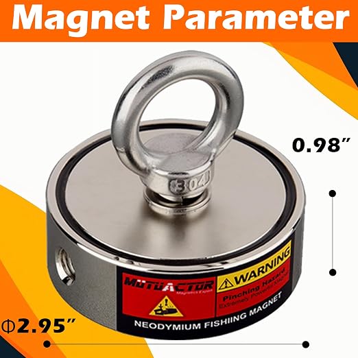 MUTUACTOR Neodymium Fishing Magnet,Double Sided Combined 1100lbs Powerful Fishing Magnet Heavy Duty with 65Ft Salvage Rope,Durable Gloves,Waterproof Bag for Retrieving Tools Find Treasure