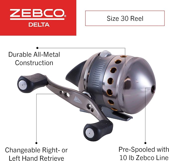 Zebco Delta Spincast Fishing Reel, 5 Bearings (4 Clutch), Instant Anti-Reverse with Dial-Adjustable Drag, All-Metal Gears