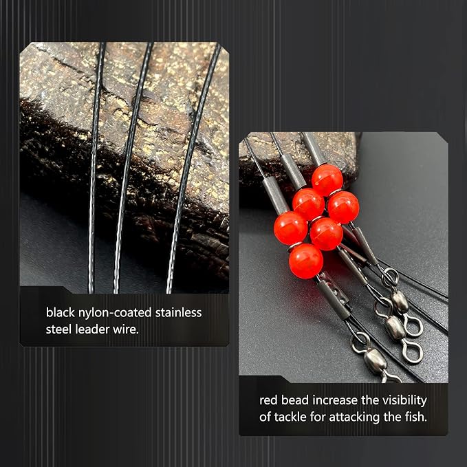 YOTO Fishing Leaders,Stainless Steel Tackle Rig with Tackle Lure Swivels Snaps, Saltwater rig Wire Leader Fishing Leader Wire Bottom rigs for Saltwater