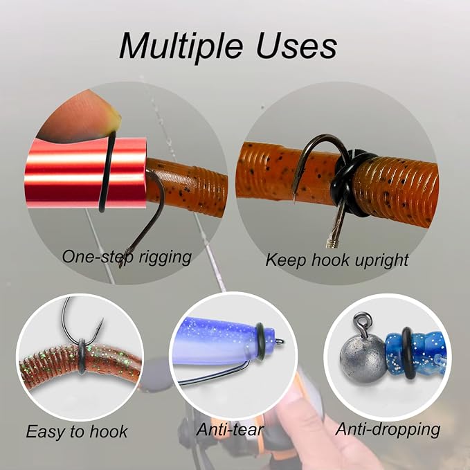 Wacky Rigging Tool, Fishing Bait Rigs, Wacky Rig Ring Tool with 70PCS Worm O-Rings, Wacky Worm Kit for Senko Neko Finesse Stick Soft Baits