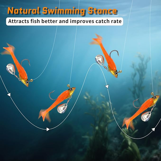 FishTrip Underspin Jig Heads Hooks - 1/4 oz,3/8 oz,1/2 oz Swimbait Jig Head with Spinner Blade for Fishing Saltwater Freshwater 5pcs