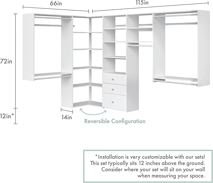 Easy Track PH43-WH Ultimate Corner Wood Kit Closet Organizer in White with White-Vinyl Hardware
