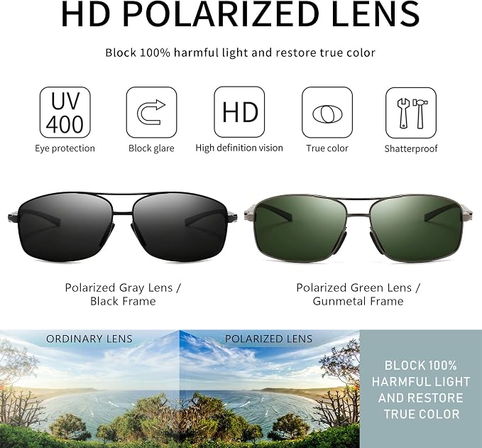 SUNGAIT Ultra Lightweight Rectangular Polarized Sunglasses Men UV400 Protection