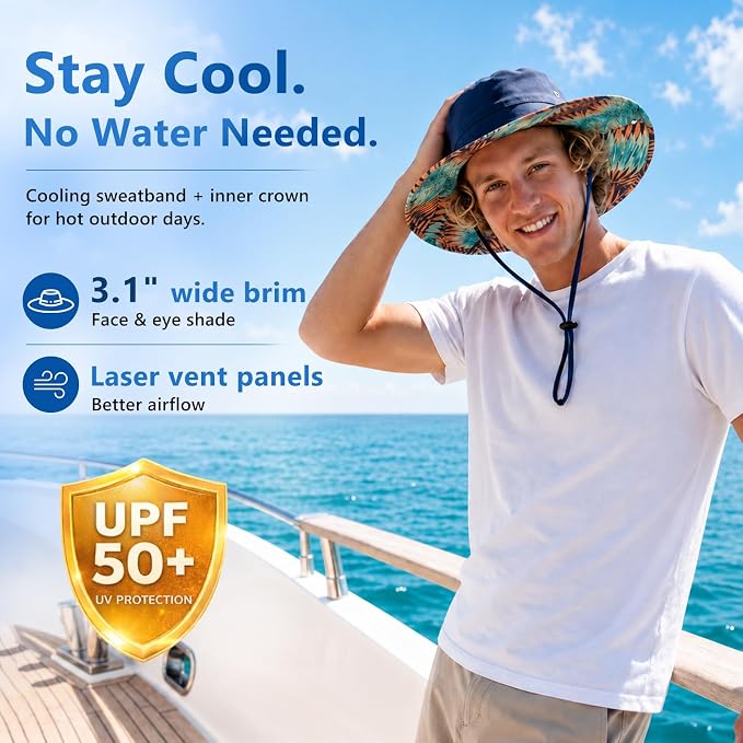 TOP-EX UVCoolix™ Cooling Sun Hat for Men Women UPF 50 Wide Brim Bucket Hat for Hiking, Fishing & Big Head - Cools Up 2 Hours