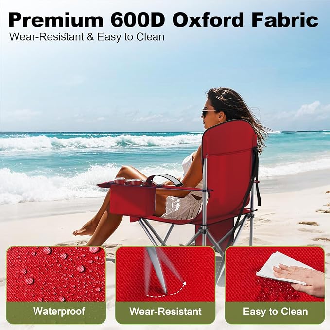 VTOY Folding Camping Chairs Durable 600D Oxford, Portable Outdoor Chair with Cooler Pouch, Cup Holder & Storage Pocket for Camping, Beach, Fishing