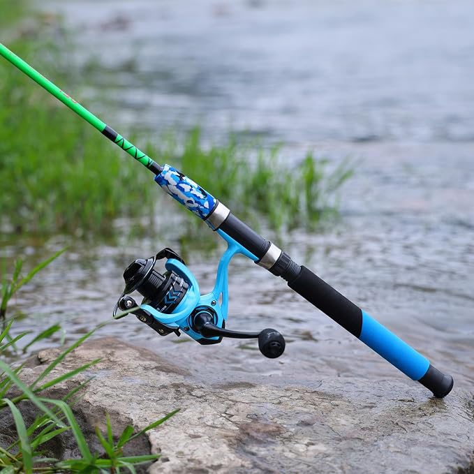 Sougayilang Spinning Reel and 2-Piece Fishing Rod Combo, Durable Graphite & Fiberglass Rod, Split-Grip Cork Handle,Right/Left Handle Position