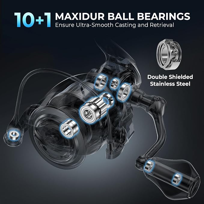 KastKing Verus Spinning Reel, Ultra-Lightweight 5oz Fishing Reel, 5.2:1/6.2:1 Gear Ratio, Aerodynamic Reel Rotor, 10+1 Stainless Steel Bearings, Lightweight Nylitech Body&Rotor, Carbon Fiber Drag