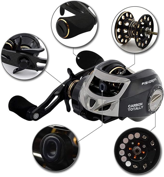 FISHDROPS Baitcasting Reels, 17+1BB Magnetic/Centrifugal Brake Systems Baitcaster Reel, High-Speed Gear Ratio 7.0 Ultra Smooth Low Profile Baitcast Fishing Reel