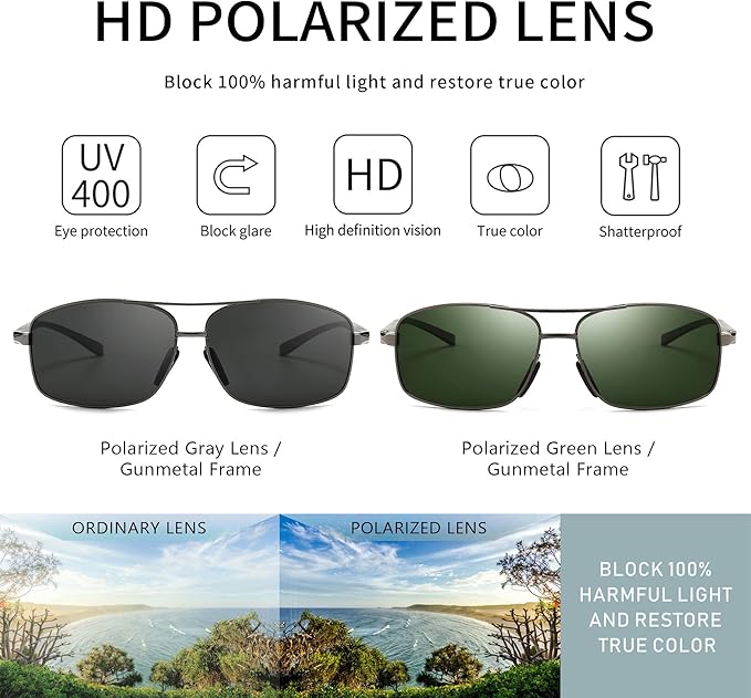 SUNGAIT Ultra Lightweight Rectangular Polarized Sunglasses Men UV400 Protection