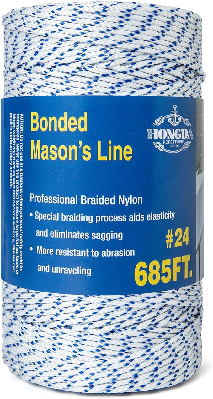HONGDA Professional Masonry String Lines, 685 Feet #24 Bonded Braided Nylon Mason Line, Durable and Versatile String for Masonry, Construction, Gardening, and DIY Projects