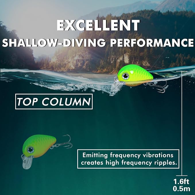 TRUSCEND Shallow or Deep Diving Crankbait with BKK Hooks, Wobble Fishing Lures for Bass Trout Crappie Walleye, Sinking Lipless Vibe Crank Bait for Bass Pike, Amazing Swimbait for Family Fishing