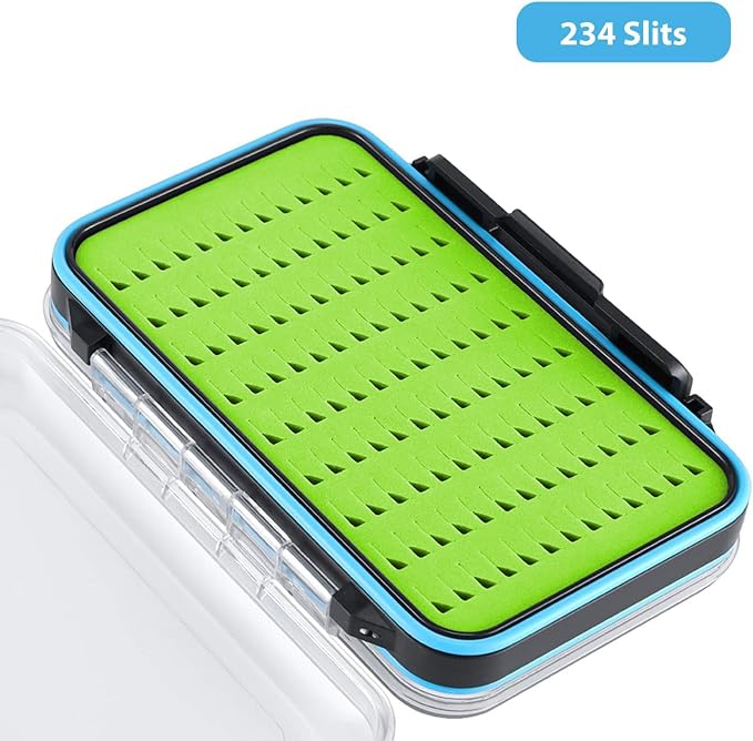 Gonex Fly Boxes for Fly Fishing Jig Boxes Two-Sided Waterproof Lightweight Fly Fishing Box Easy Grip Transparent Lid Fly Fishing Lures Box Sizes A+B+C, Green