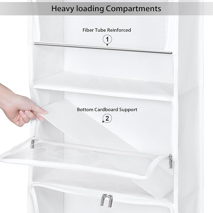 Univivi Hanging Yarn Storage Organizer with 5 Zipper Closure Compartments, Large Capacity Knitting Organizer Storage, Over the Door Hanging Yarn Holder for Knitting Needles,Crochet Hooks (Clear White)