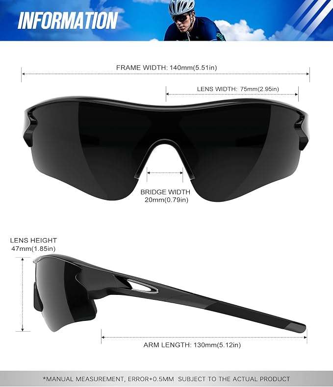 Polarized Sports Sunglasses for Men Women, UV400 One-Piece Lens Sport Shades for Baseball, Running, Cycling, Fishing