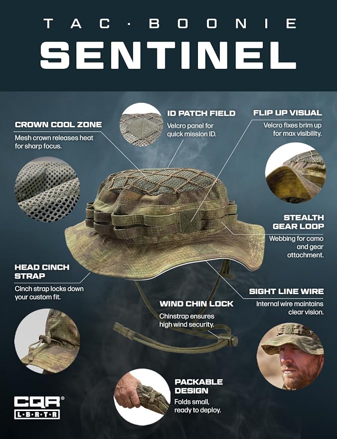 CQR Men's Tactical Boonie Hat, Breathable Packable Sun Hat for Hunting, Hiking, Fishing, Shooting, and Outdoor Activities