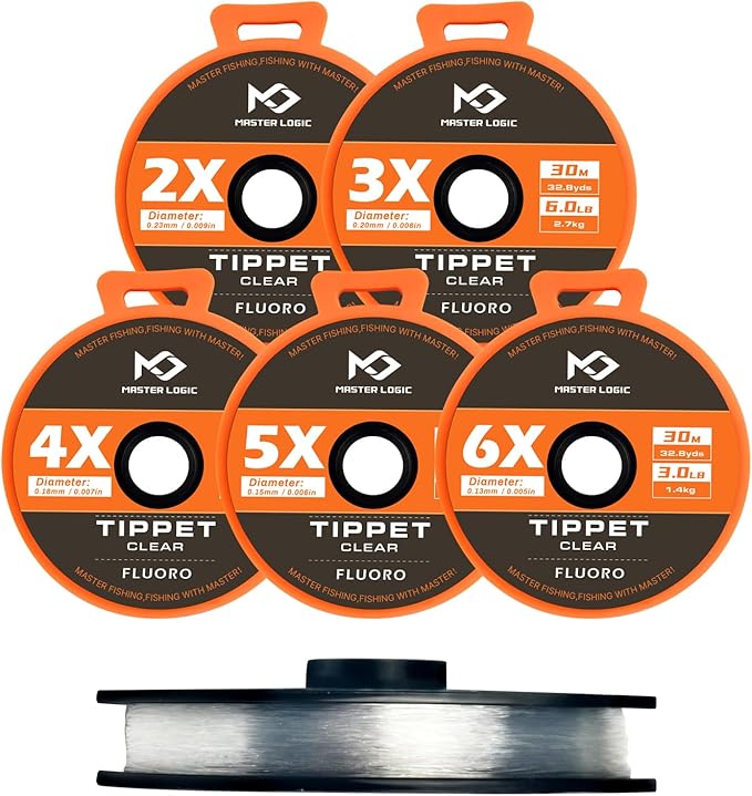 Fly Fishing Tippet Leaders Line with Holder and Silicone Tenders 32/55 Yard Spools, 2X-6X Tippets Clear