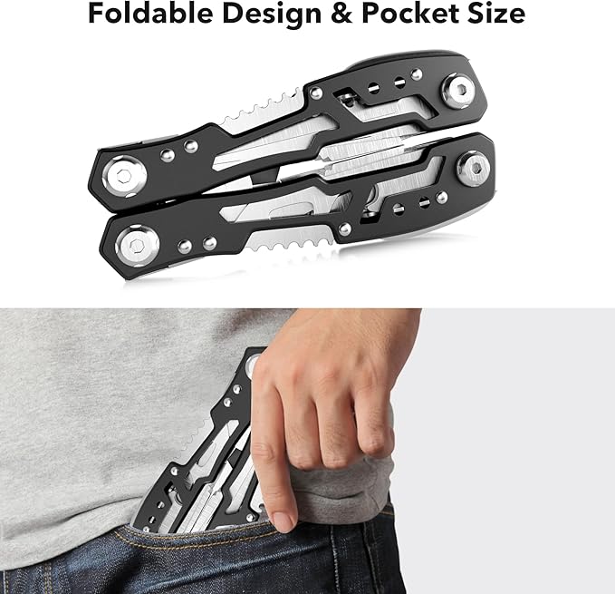 14-In-1 Multitool with Safety Locking, Professional Stainless Steel Multitool Pliers Pocket Knife, Bottle Opener, Screwdriver with Nylon Sheath ，Apply to Survival,Camping, Hunting and Hiking 2 Pcs
