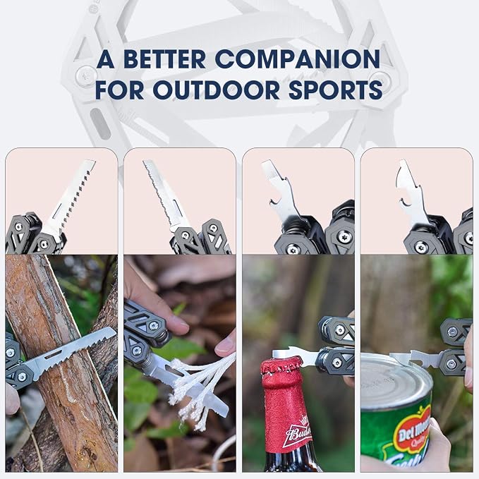 BIBURY Multitool with Pocket Knife, 21-in-1 Stainless Steel Pliers with Screwdriver, Safety Locking Multi tools with EDC Knife for Survival, Camping, Fishing, Repair, Birthday Gifts for Men Women