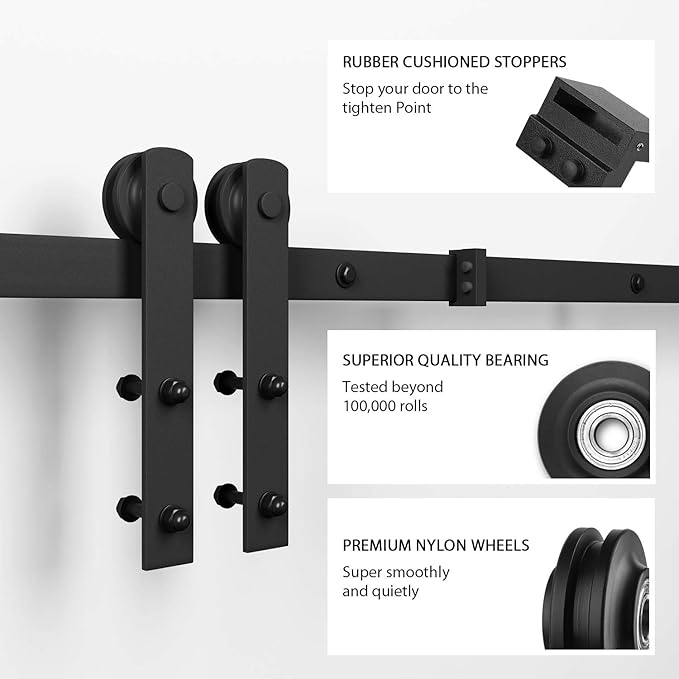 SMARTSTANDARD 6ft Barn Door Hardware kit, Barn Door Track, Sliding Door Hardware kit, Smoothly and Quietly -Heavy Duty Sturdy -Easy to Install, Fit 36" Wide Door Panel (I Shape Hanger)