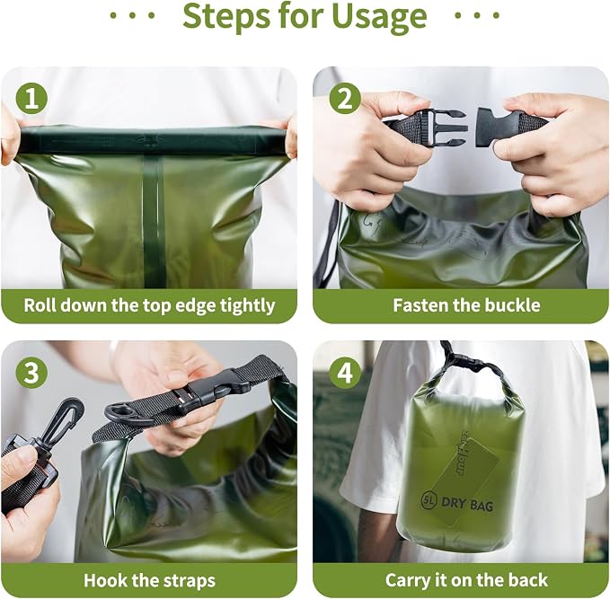 Waterproof Dry Bag - Roll Top Transparent Storage Bag,2L/5L/10L/20L,Suitable for Traveling, Swimming, Kayaking, Camping, Fishing, Rainy Day Trips