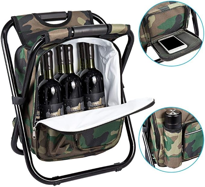 FCFKUK Bright starl Upgraded Large Size 3 in1 Multifunction Fishing Backpack Chair, Portable Hiking Camouflage Camping Stool, Folding Cooler Insulated Picnic Bag Backpack Stool