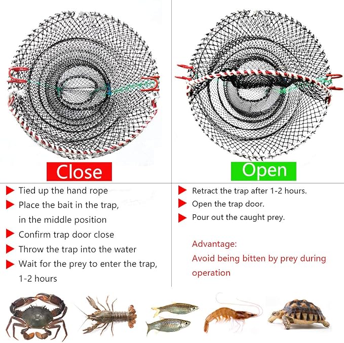 Drasry Crab Trap Bait Lobster Crawfish Shrimp Portable Folded Cast Net Magic Collapsible Fishing Traps Nets Accessories for Blue Crabs