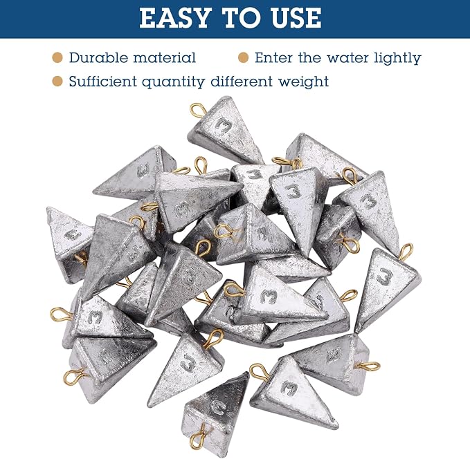 Zhanmai 27 Pieces Pyramid Fishing Weights Sinkers Triangle Rig Pyramid Sinkers for Ocean Saltwater Surf Bass Catfish Fishing Weights Casting Gear Tackle Essential