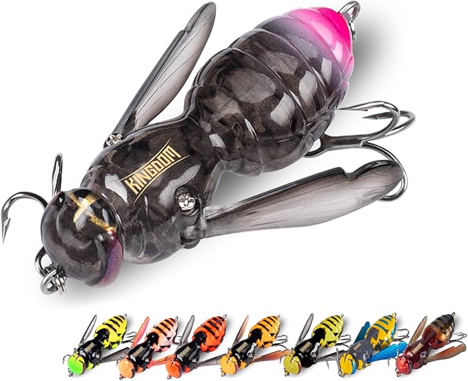 Kingdom Wasp Craw Bait Insect Bionic Floating Fishing Lures Swimbaits Hard Artificial Baits Lure for Freshwater and Saltwater Bass Carp Pike Walleye Fishing ABS Material Carbon Steel Three Book Hook